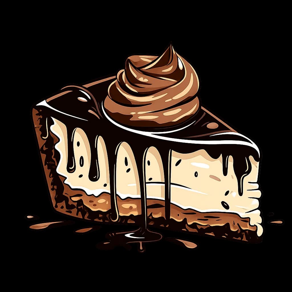 Fatia de cheesecake de chocolate com calda em espiral